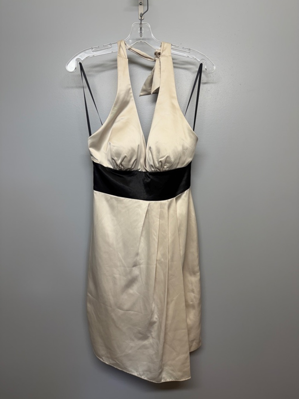 NWT Max & Cleo Black & Cream Satin Feel Halter Top Mini Dress